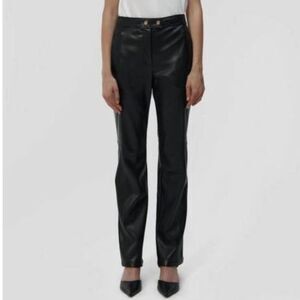 New Jonathan Simkhai Women's Pant Dahlia Straight Leg in Black Vegan Leather 8